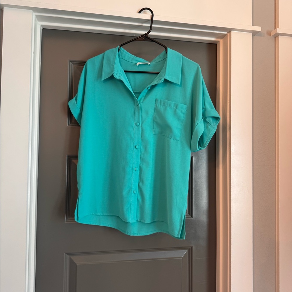 Teal Button-Up Blouse